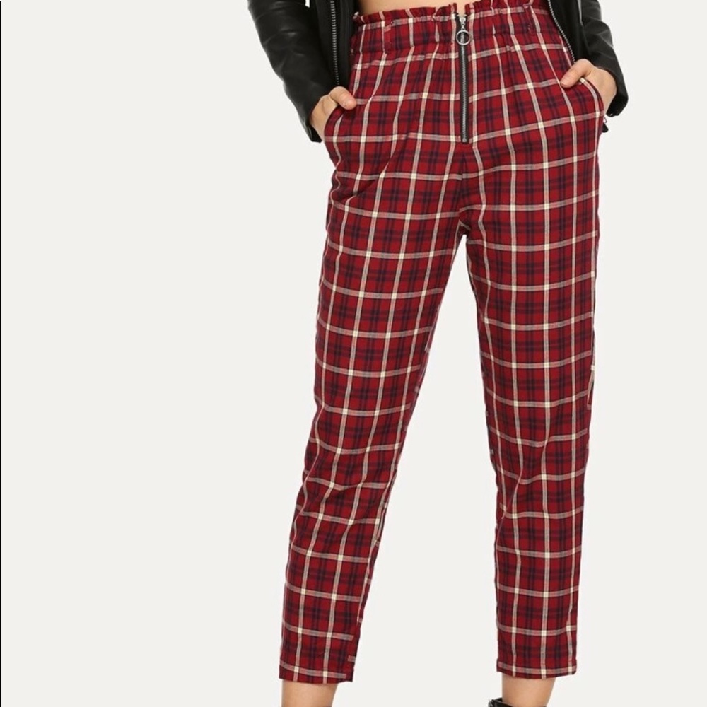 red plaid pants